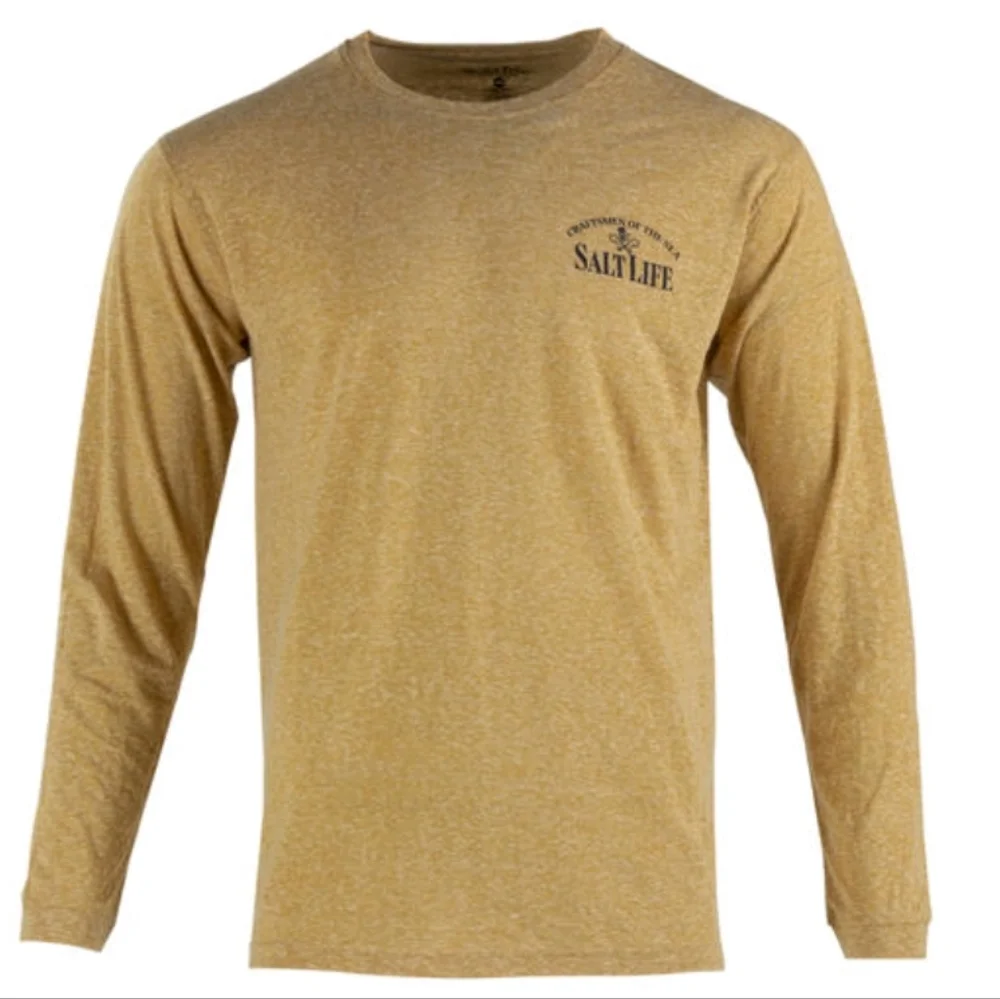 NWT Salt Life Men’s Heritage Logo Long Sleeve Tee - Gold Heather - Large - Picture 4 of 8